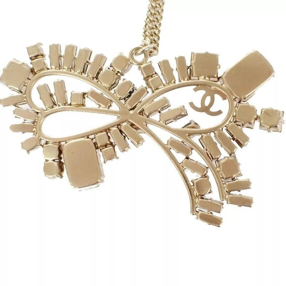 CHANEL CC Ribbon Chain Necklace 05P Color Stone Imitation Pearl Gold - Picture 3 of 13